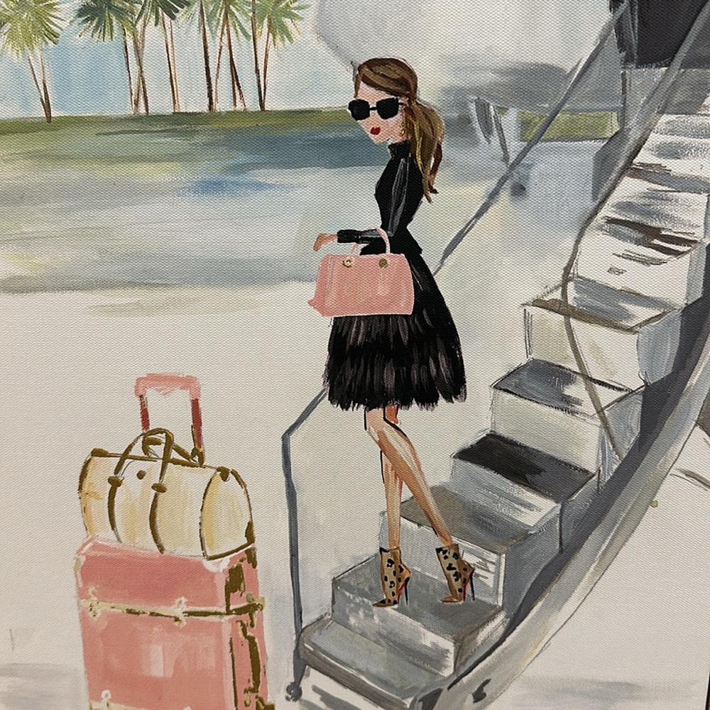 Framed Canvas LIESL LONG 13.5x18” Traveling Girl Boss Travel Art Colleen Karis